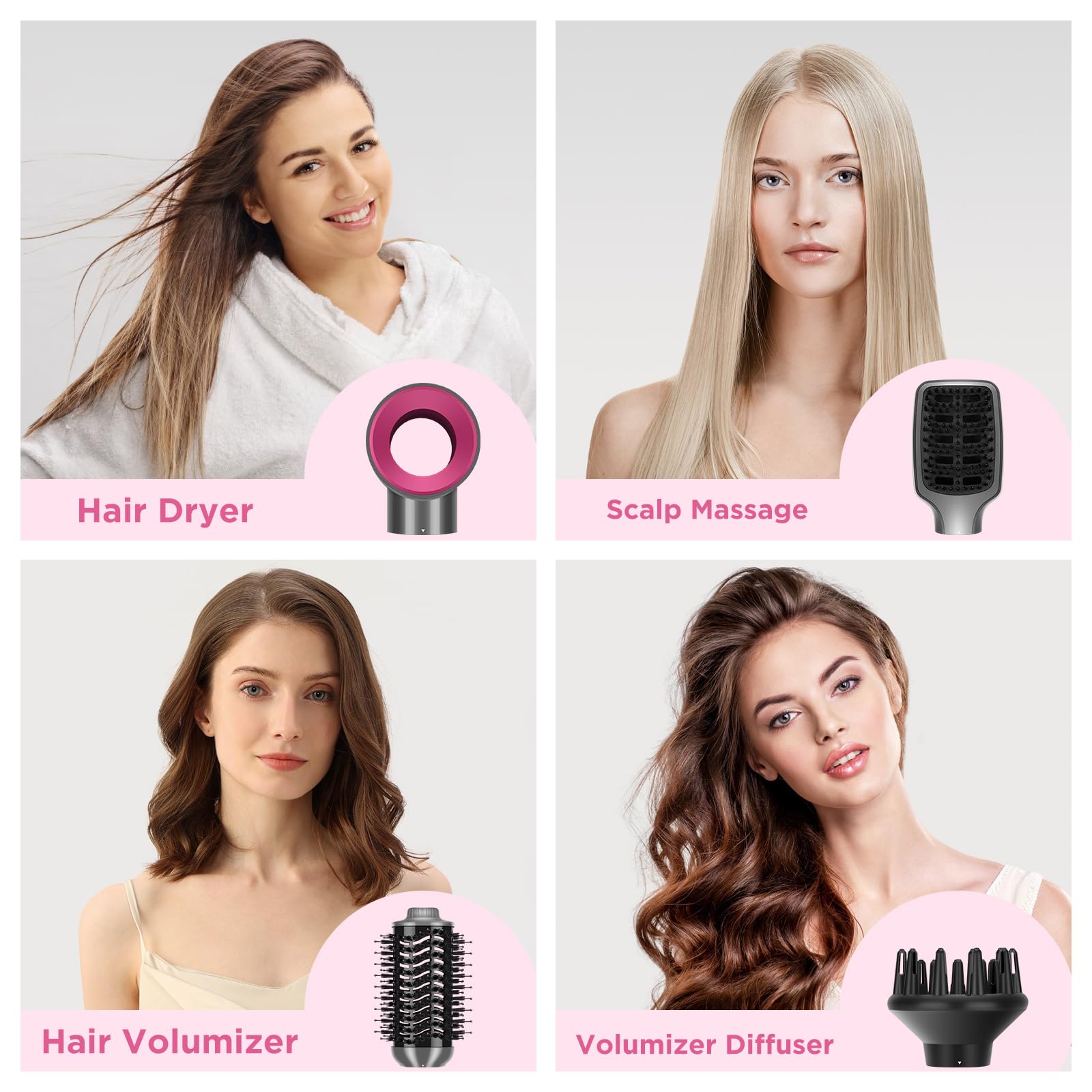 IG INGLAM 4 in 1 hot air brush with drying head attachment for quick blowouts