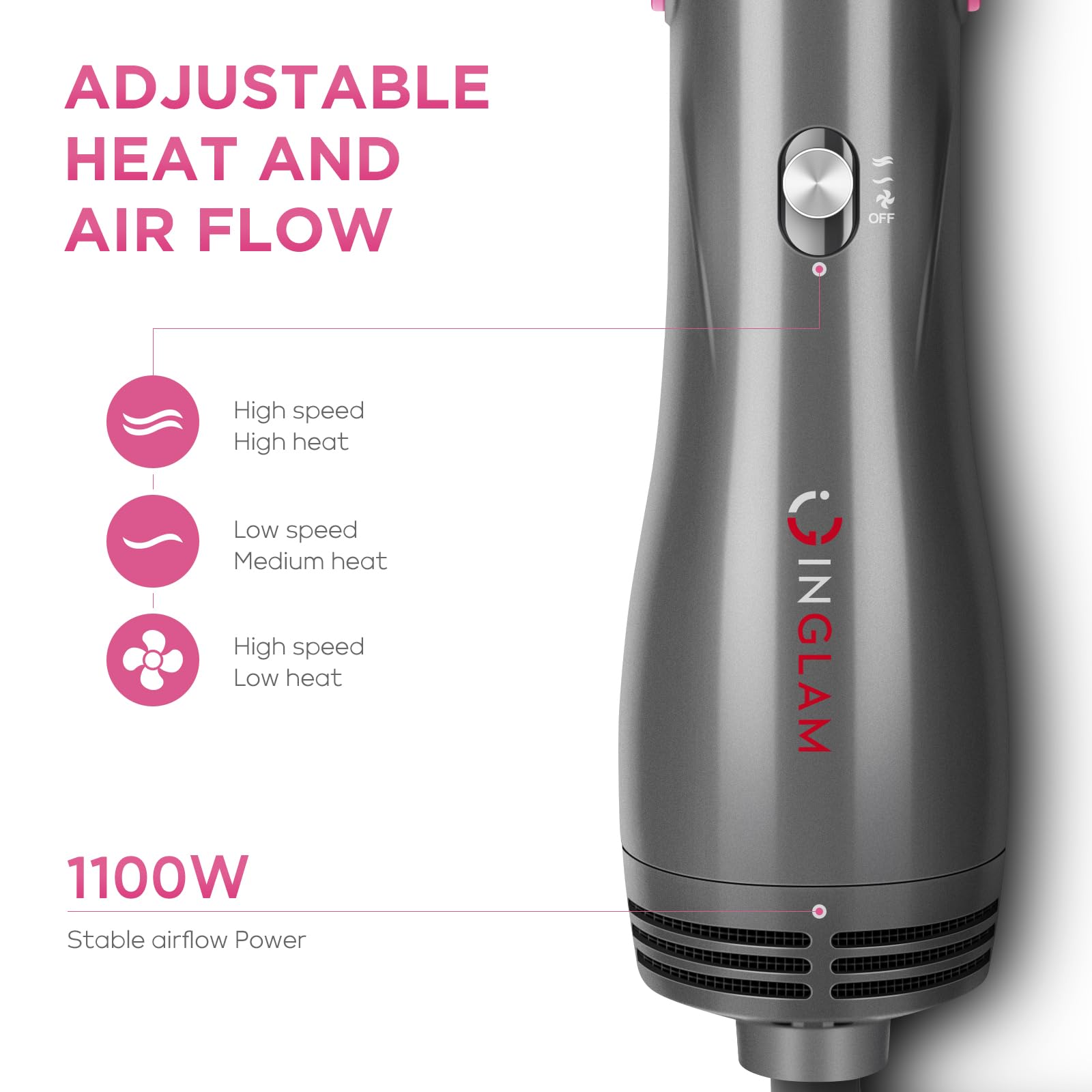 IG INGLAM 4 in 1 hot air brush low heat setting for fine hair