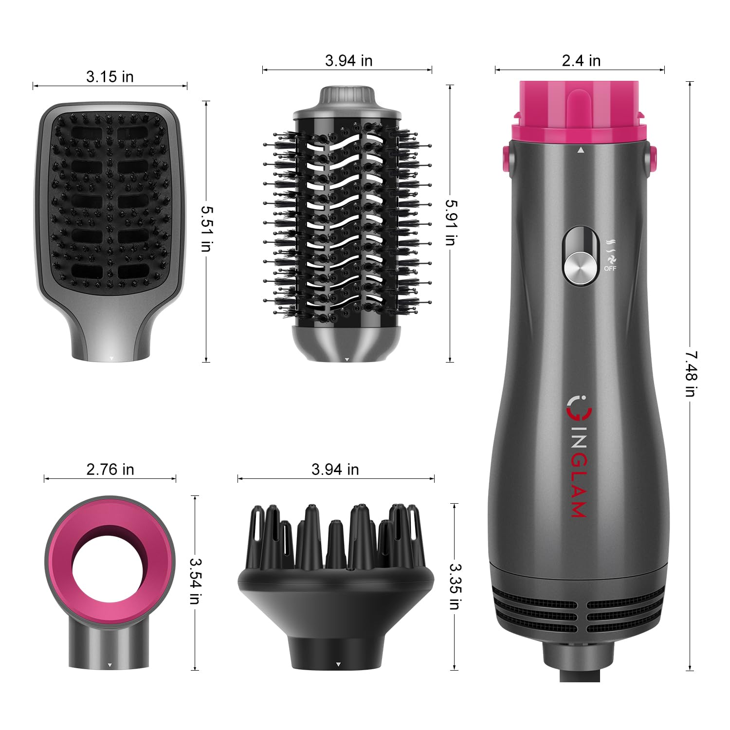 IG INGLAM 4 in 1 hot air brush straightening brush for sleek results