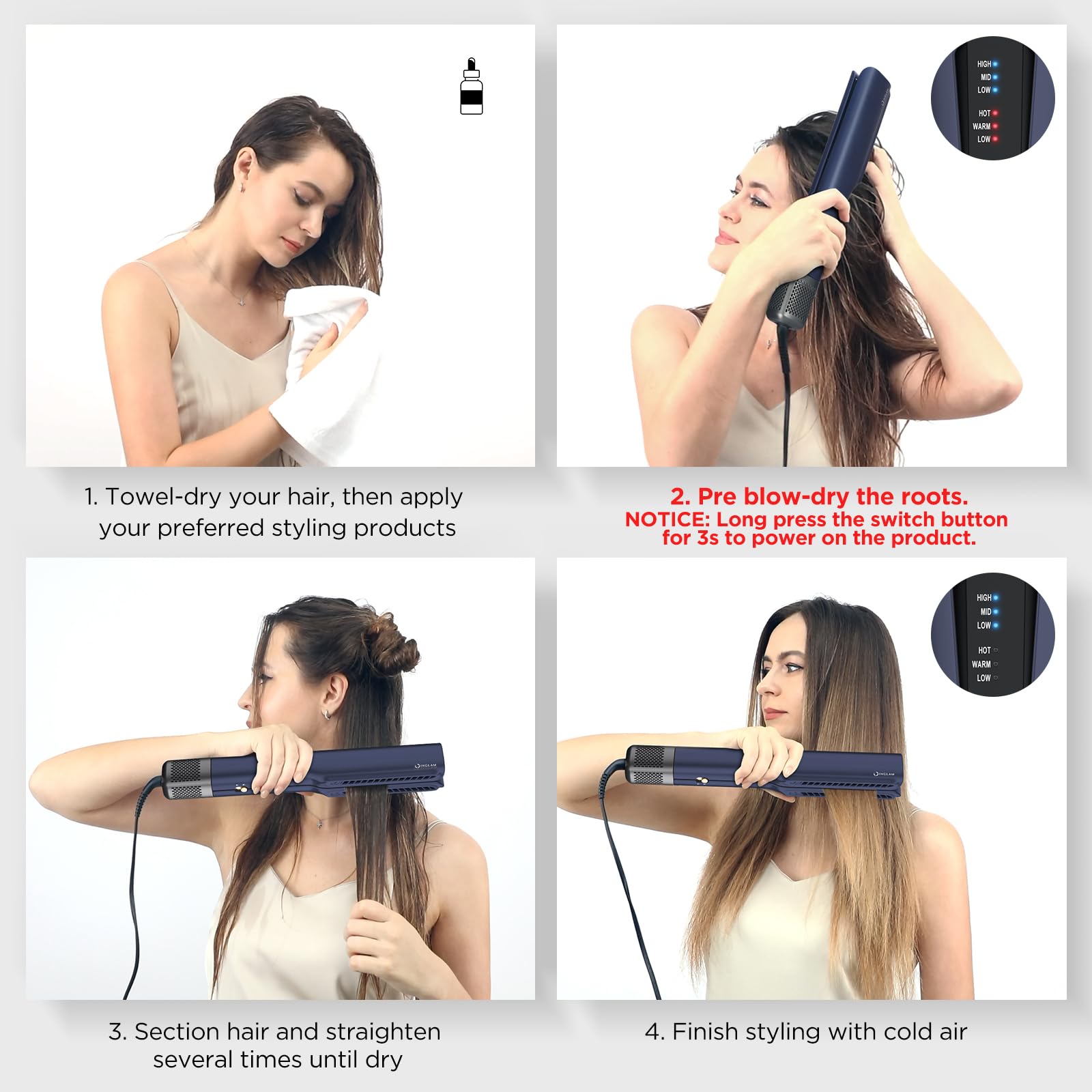 IG INGLAM Air Straightener includes a compact storage bag for easy travel and touch-ups.