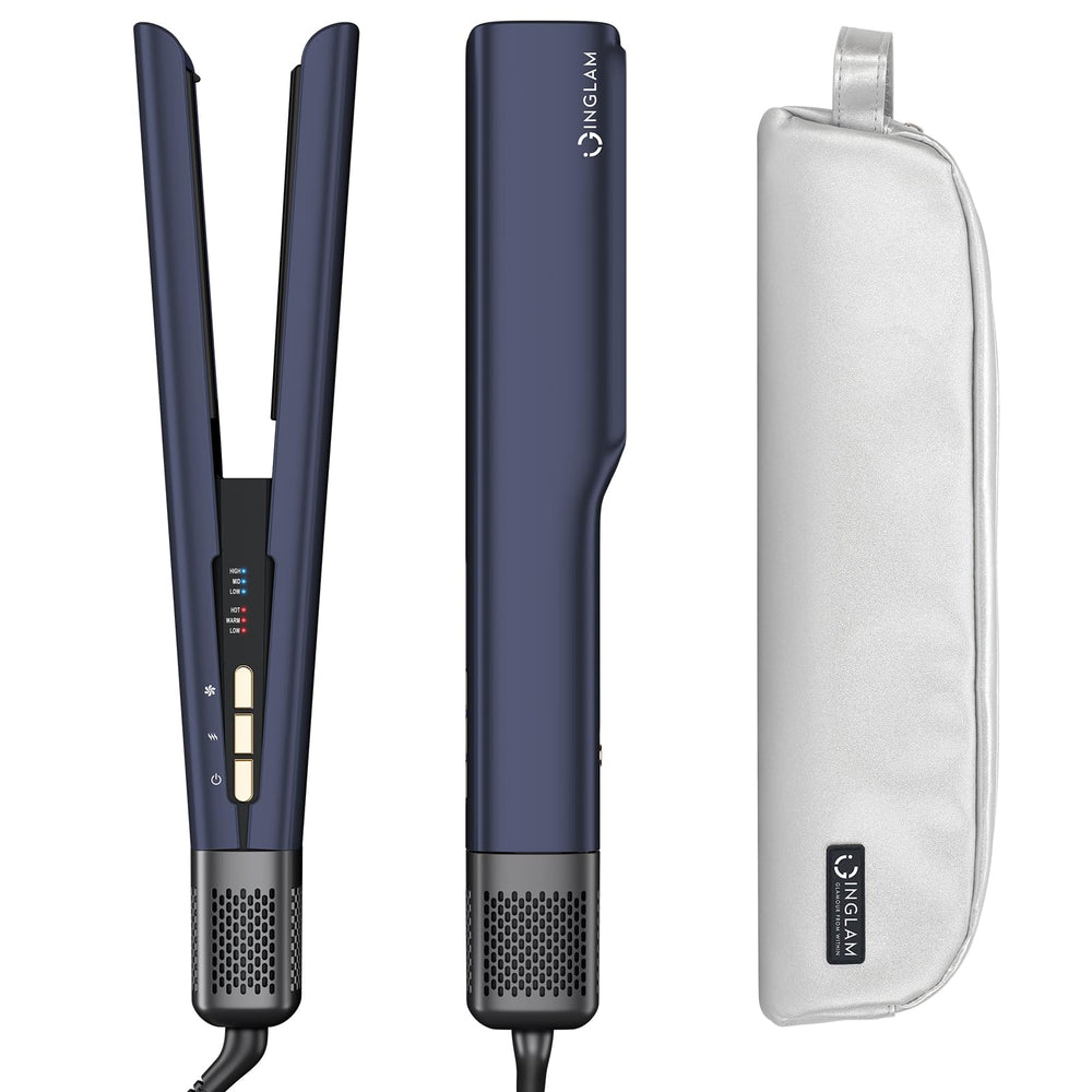 IG INGLAM Air Straightener demonstrates wet-to-dry styling with directional airflow for faster results.