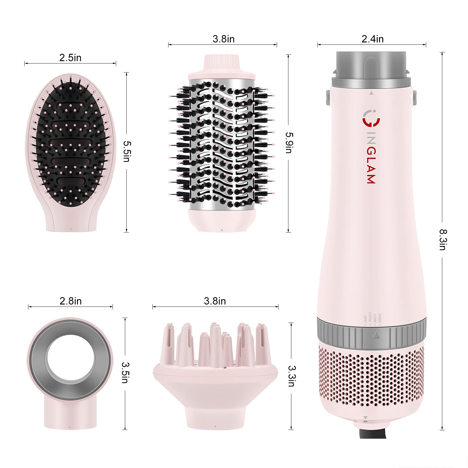IG INGLAM pink ergonomic grip ensures comfortable, controlled styling sessions