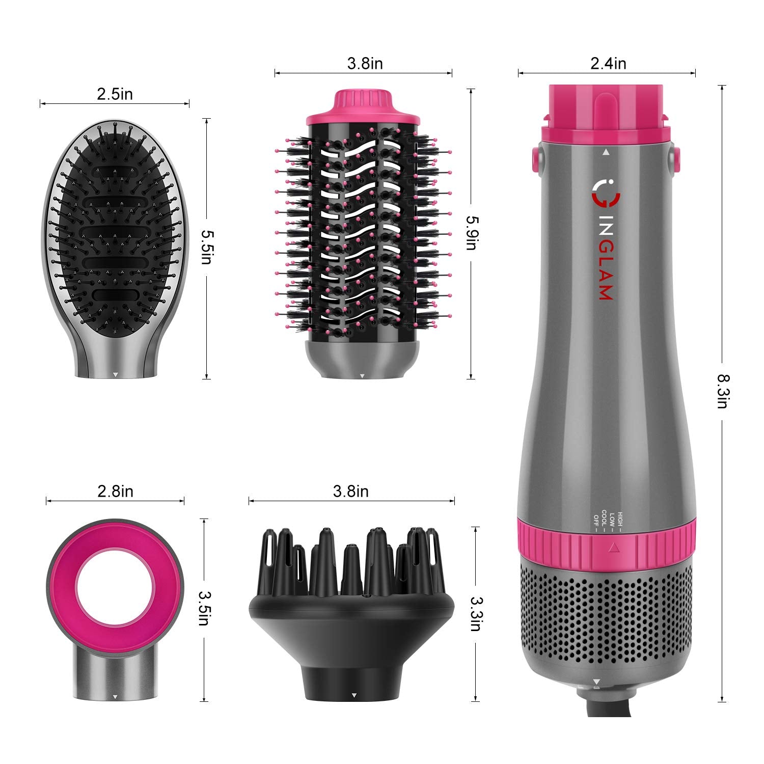 IG INGLAM nylon-bristles and pins provide gentle yet effective styling with each pass.