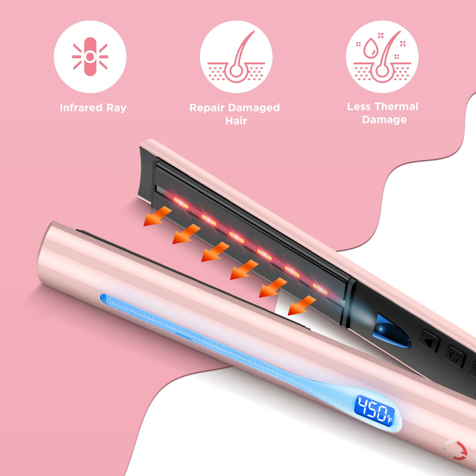 IG INGLAM titanium flat iron ceramic plates closeup delivers smooth, frizz-free results