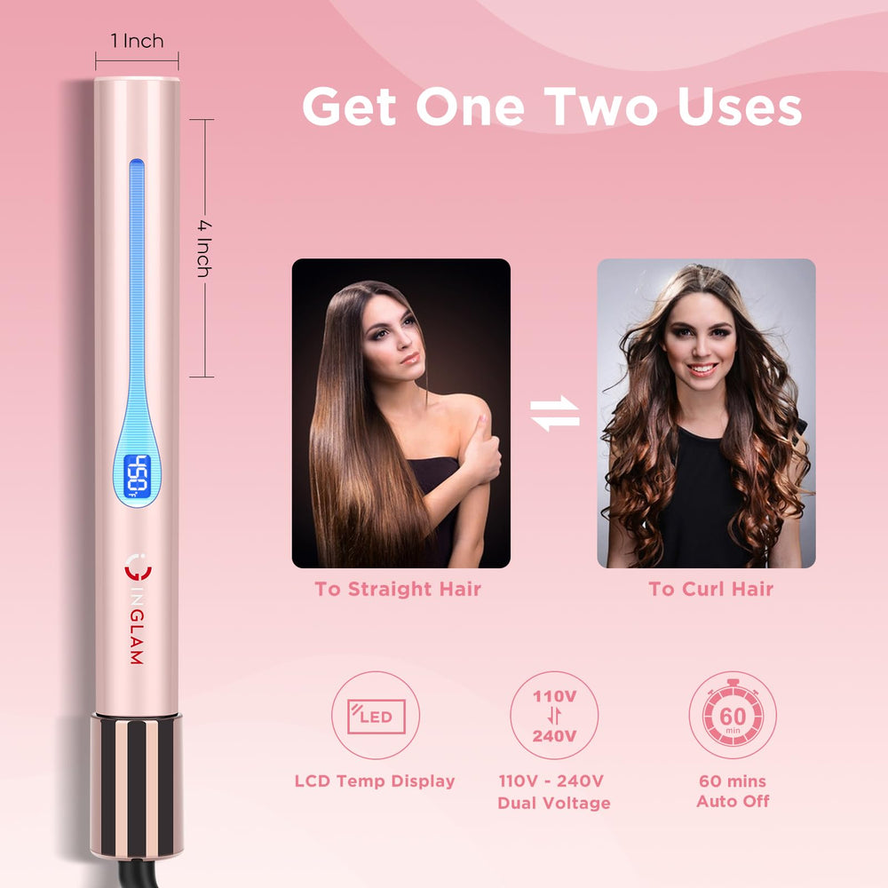IG INGLAM titanium flat iron dual voltage plug enables worldwide travel