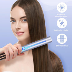 IG INGLAM titanium flat iron heat plate close-up shows a smooth glide for various looks.