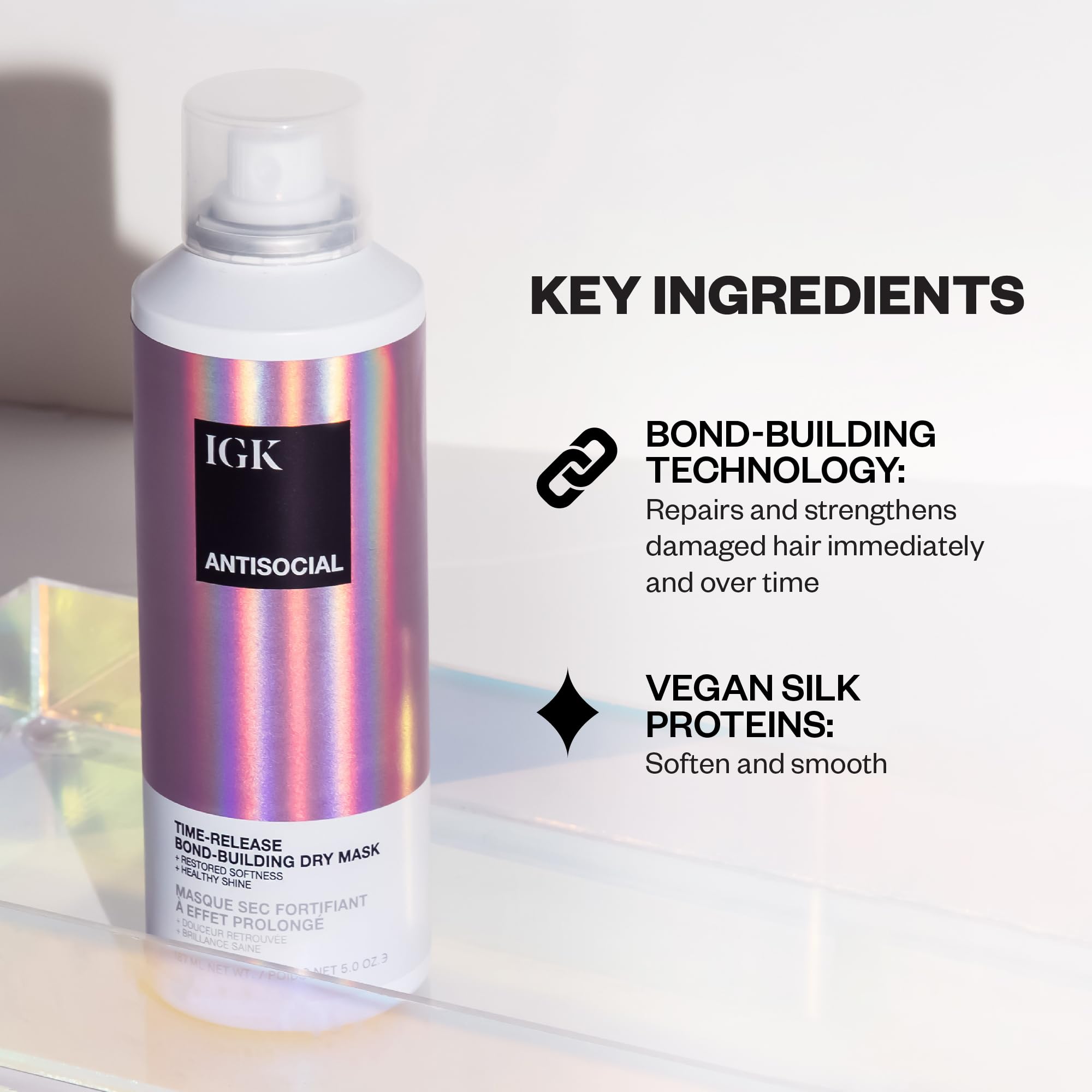 Close-up of IGK Antisocial texture reveals silky-smooth bond-building technology.