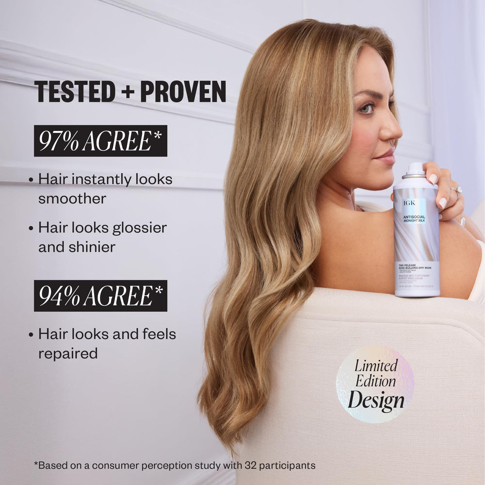 IGK Antisocial Midnight Silk closeup texture highlights vegan silk protein for soft, protected hair