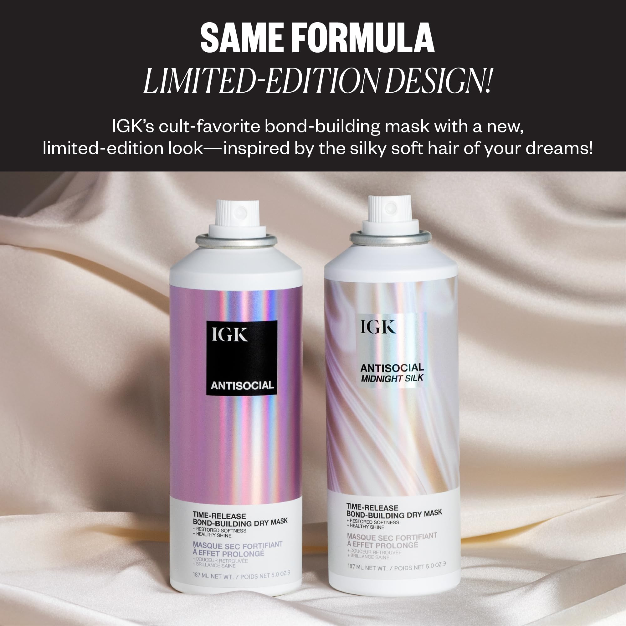 IGK Antisocial Midnight Silk label detail highlights clean formula and limited edition design