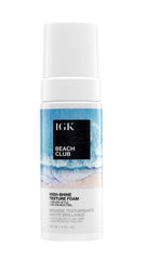 IGK Beach Club High-Shine Texture Foam bottle boosts hydration and shine.