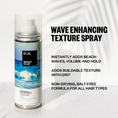 IGK Beach Club texture spray dispenser shows even application for lightweight hold.