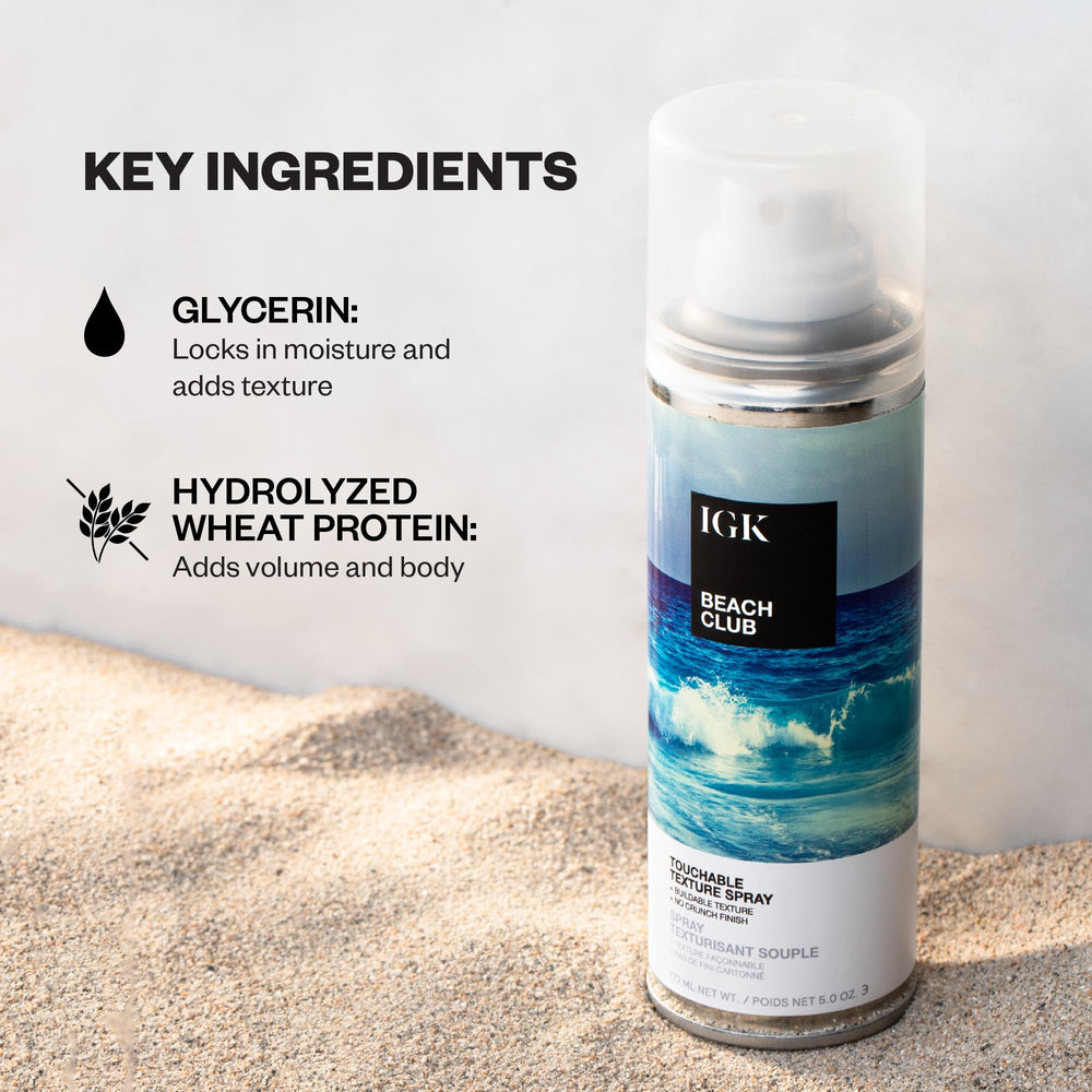 IGK Beach Club texture spray on hair defines texture with natural shine.