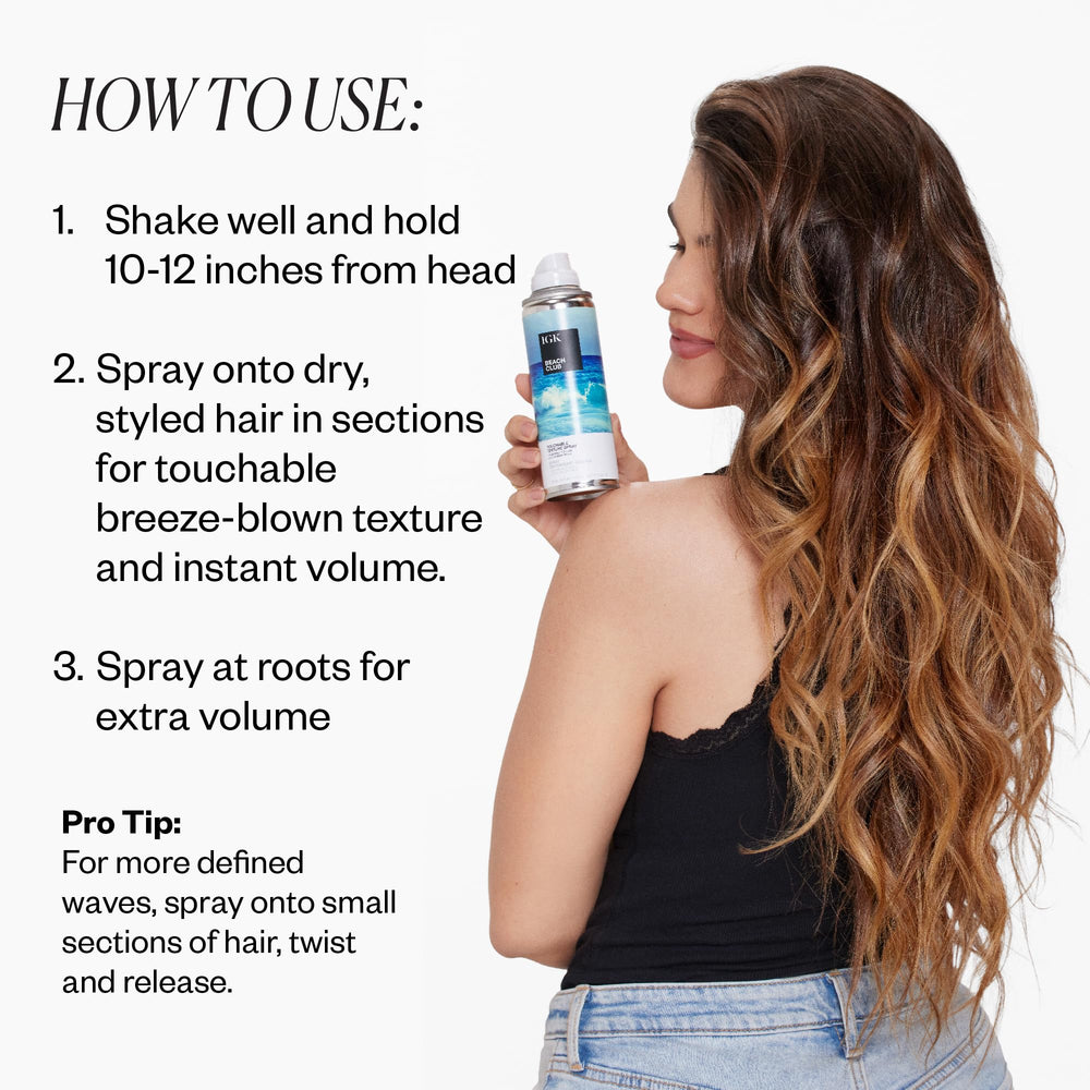 IGK Beach Club texture spray adds shine while keeping hair flexible and touchable.