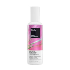 IGK Best Interest bottle on vanity showing easy, heatless styling for frizz control