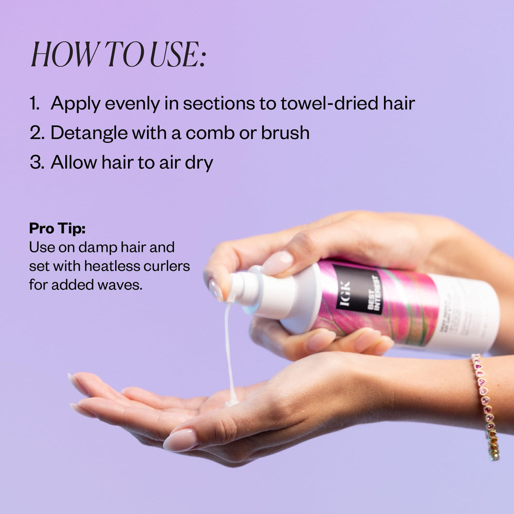 IGK Best Interest dry-hair image highlights 24-hour frizz control and shine