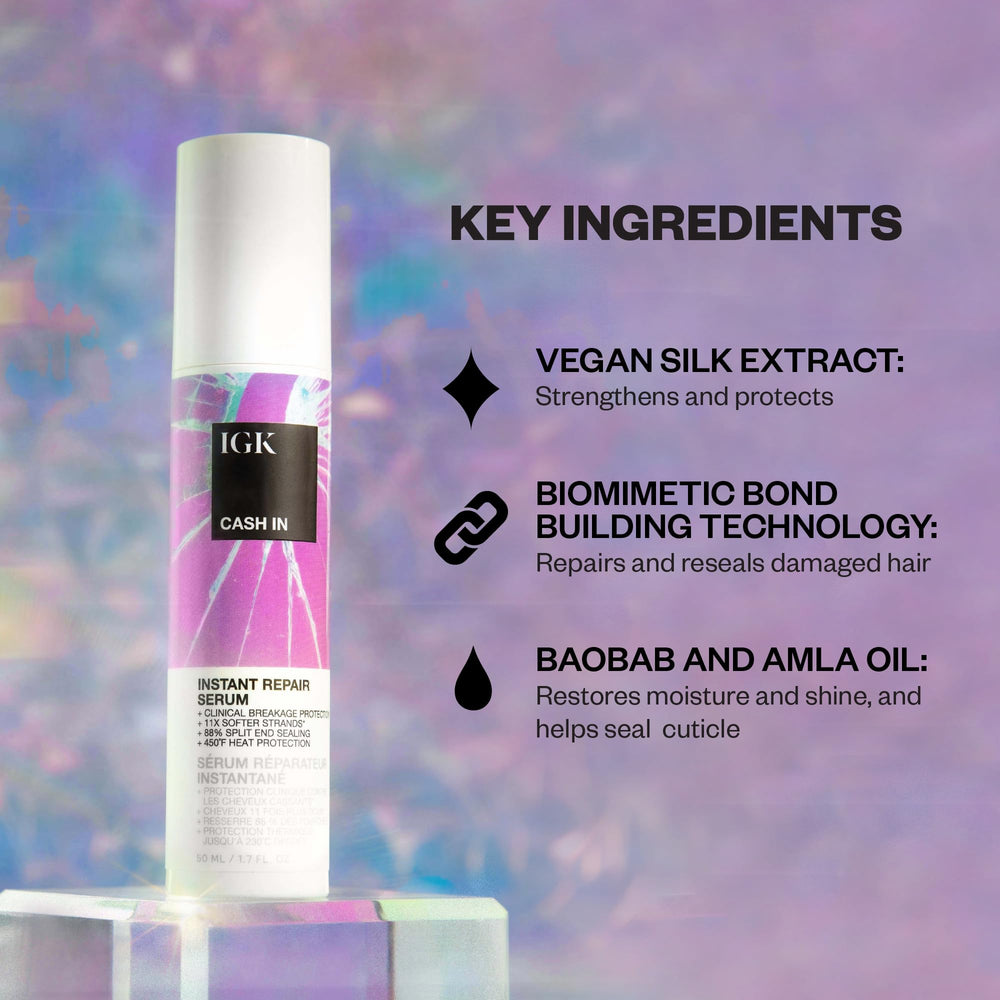 IGK Cash In texture closeup demonstrates concentrated formula sealing ends and smoothing