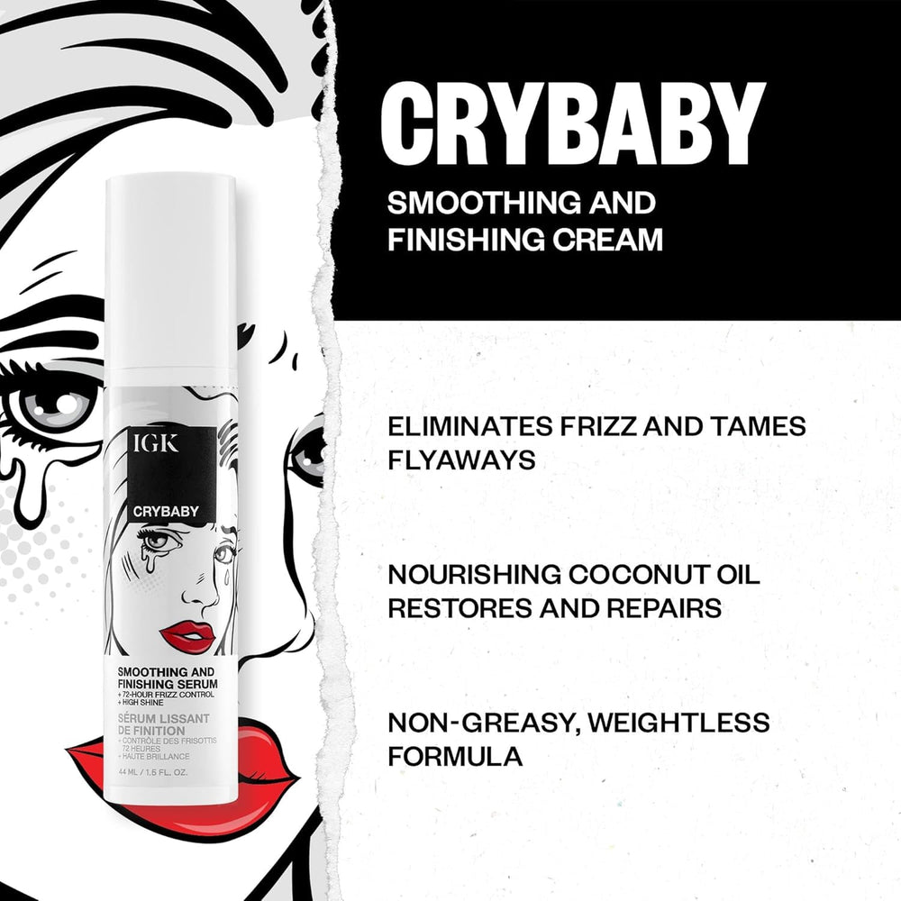 IGK Crybaby coconut-oil nourishment emphasizes hydration for softer hair.
