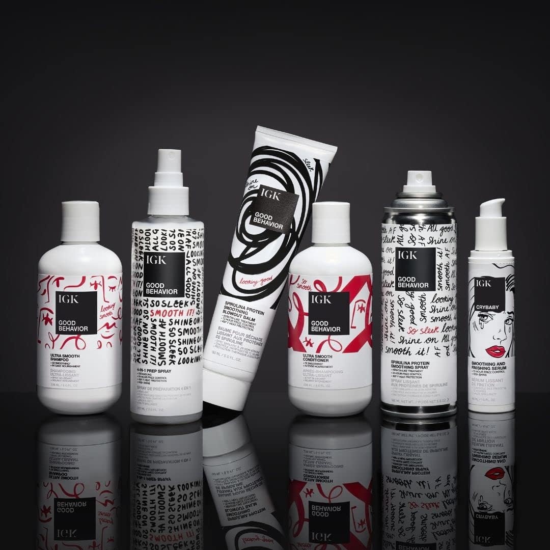 IGK Crybaby frizz control smooths flyaways on styled strands.