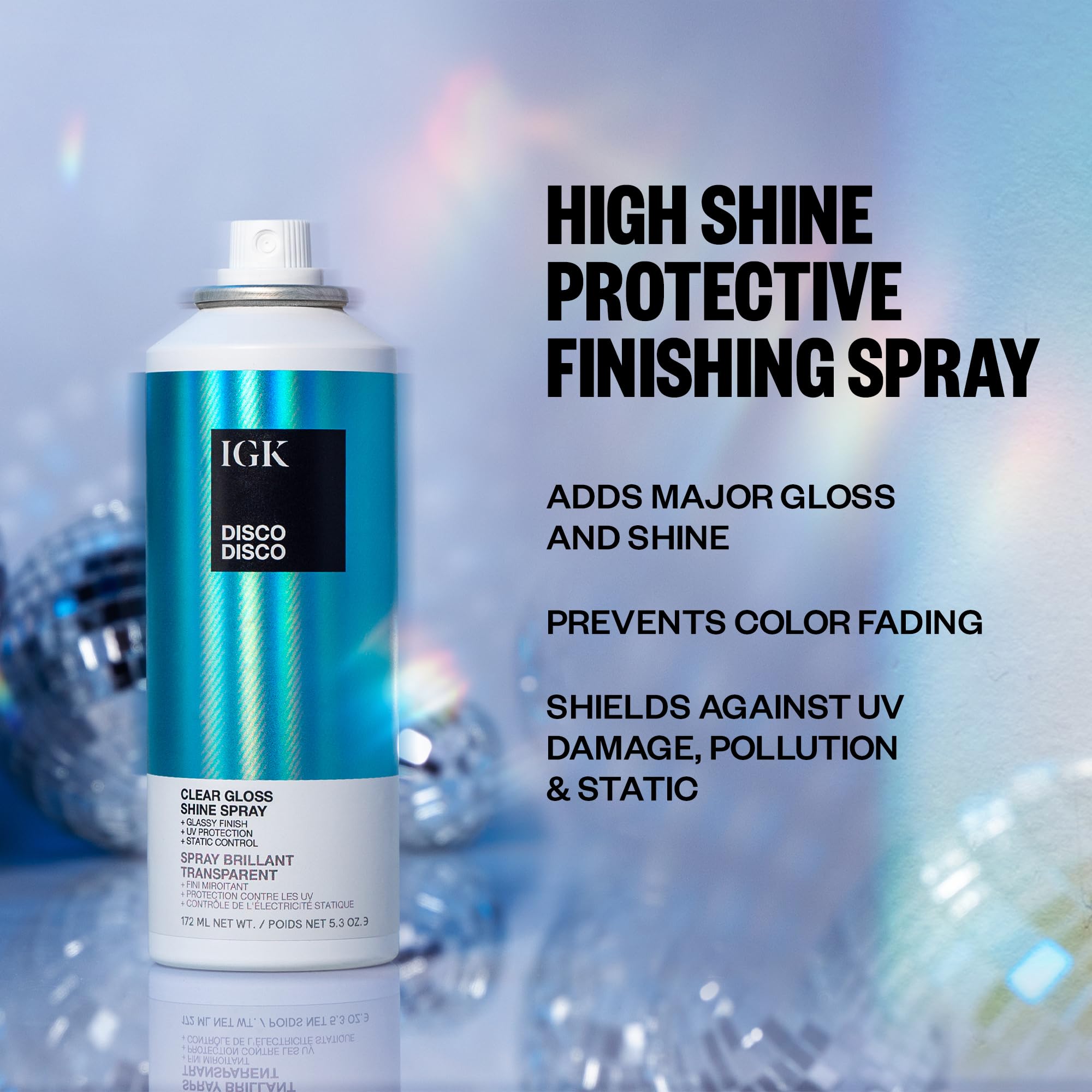 IGK Disco Disco mist spray demonstrates lightweight, non-greasy application.