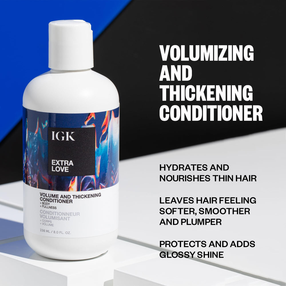 IGK Extra Love bottle back highlights color-safe formula for chemically treated hair