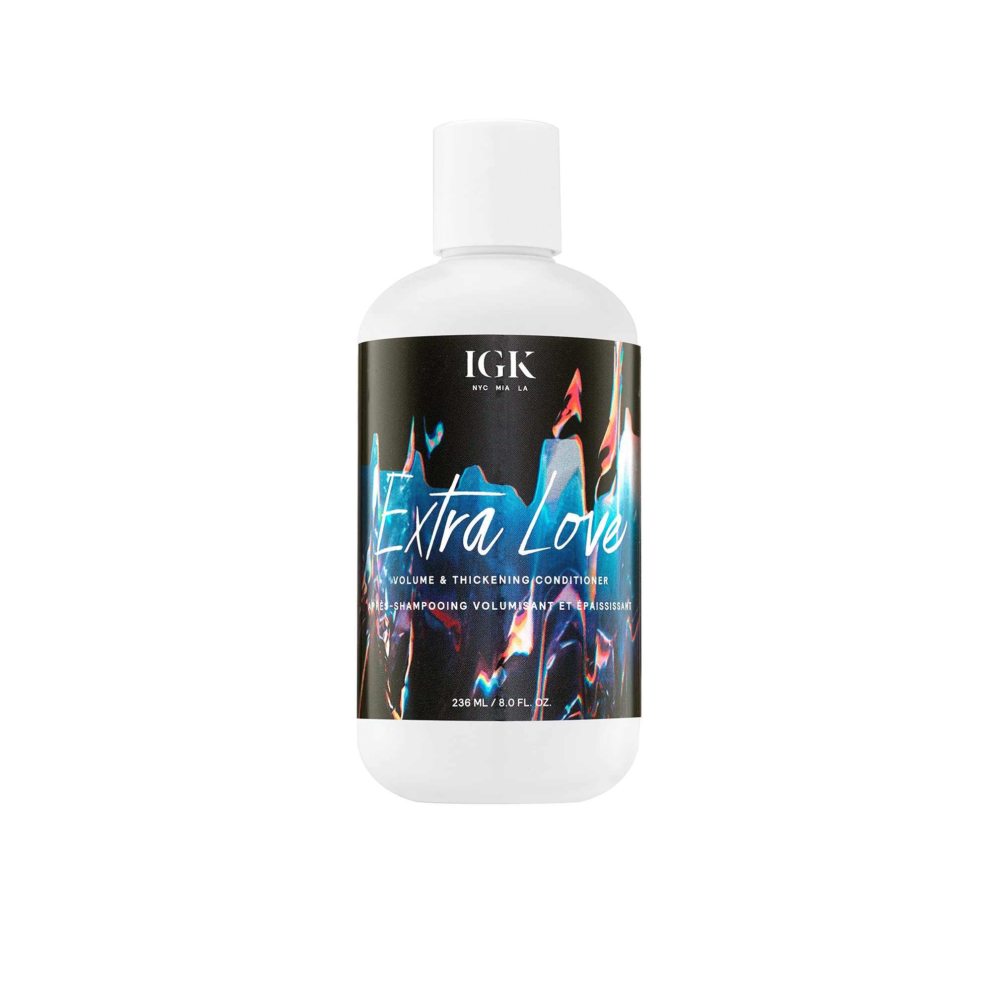 IGK Extra Love bottle front demonstrates lightweight volumizing for fine hair