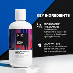 IGK Extra Love highlights scalp balance for oil-prone hair.
