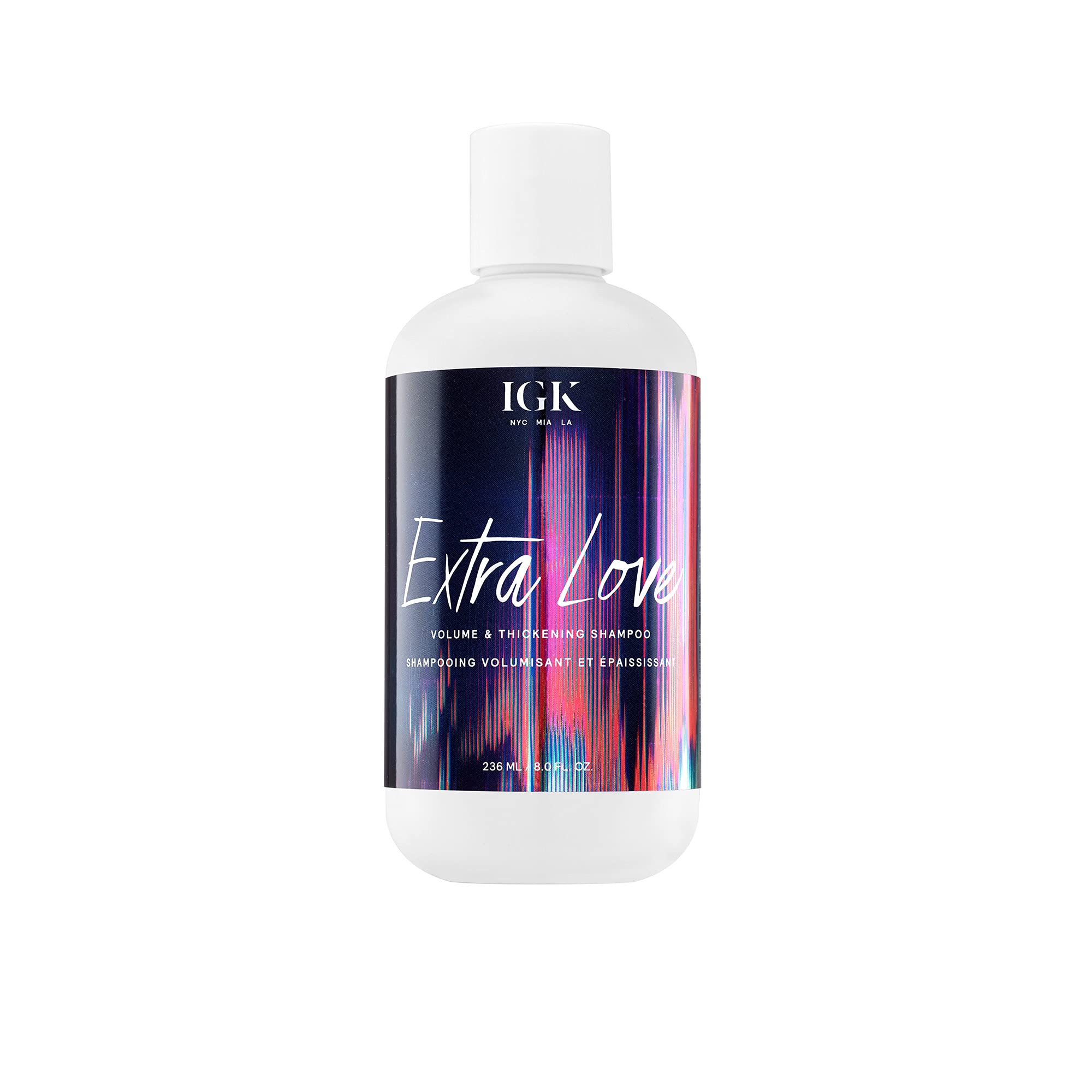 IGK Extra Love shampoo bottle delivers lightweight volume boost.