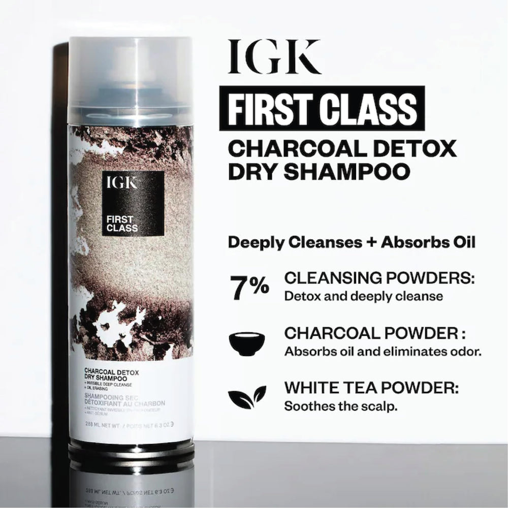 IGK First Class dry shampoo eliminates post-workout odor for fresh hair.