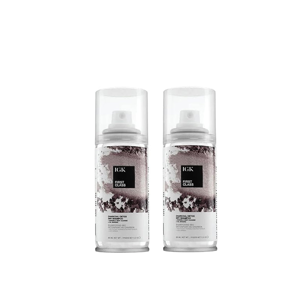 IGK First Class charcoal detox dry shampoo two-pack for on-the-go refresh and extended style.