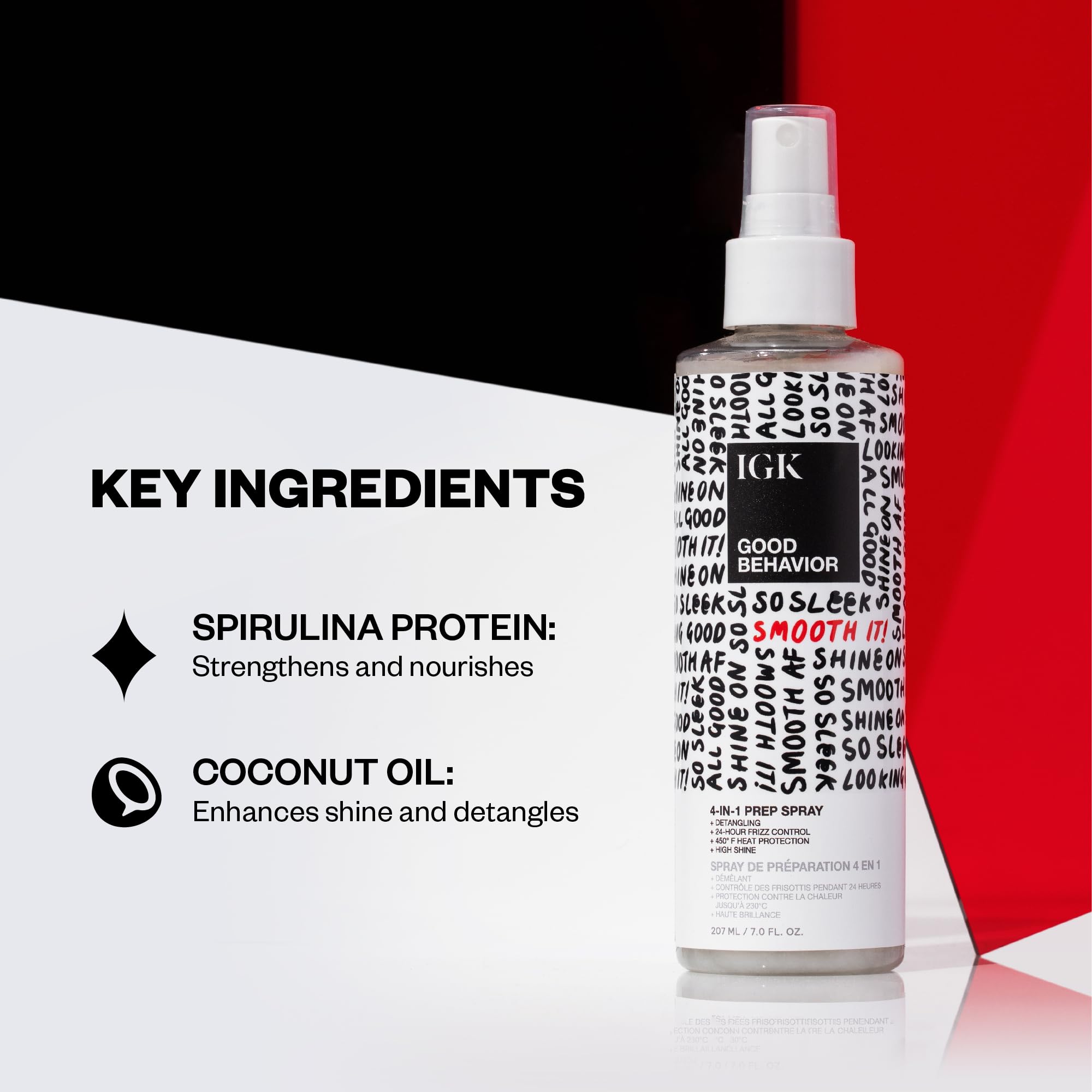 IGK Good Behavior coconut oil glow, highlighting shine and slip for detangling.