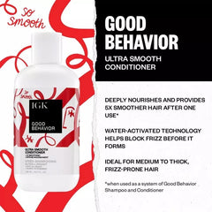 IGK Good Behavior after-wash hair shows healthy shine and detangled look.