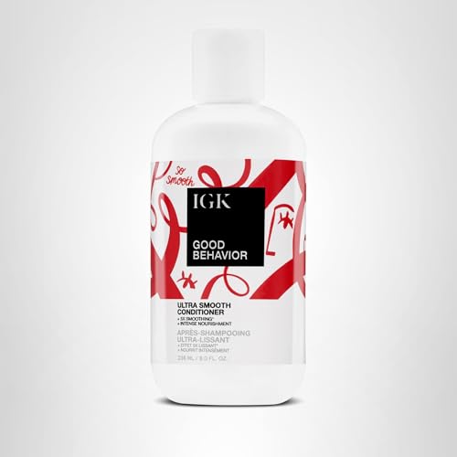 IGK Good Behavior bold packaging close-up implies hydration and salon-inspired results.