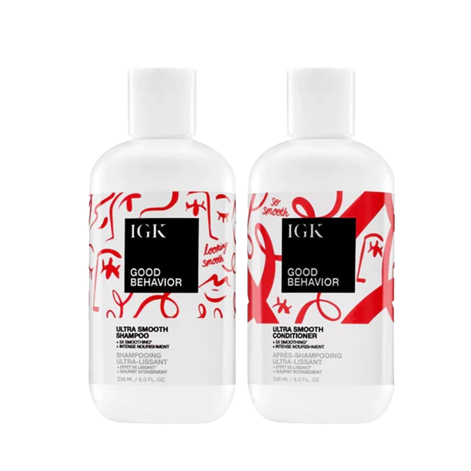 IGK GOOD BEHAVIOR shampoo bottle shows volume-boosting formula for fuller hair.