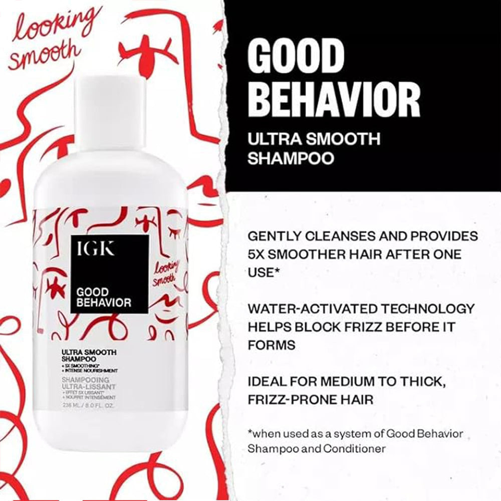 IGK GOOD BEHAVIOR shampoo lather close-up hints at gentle cleansing experience.
