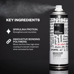 IGK GOOD BEHAVIOR spray-dispense delivers even application for lightweight frizz control.