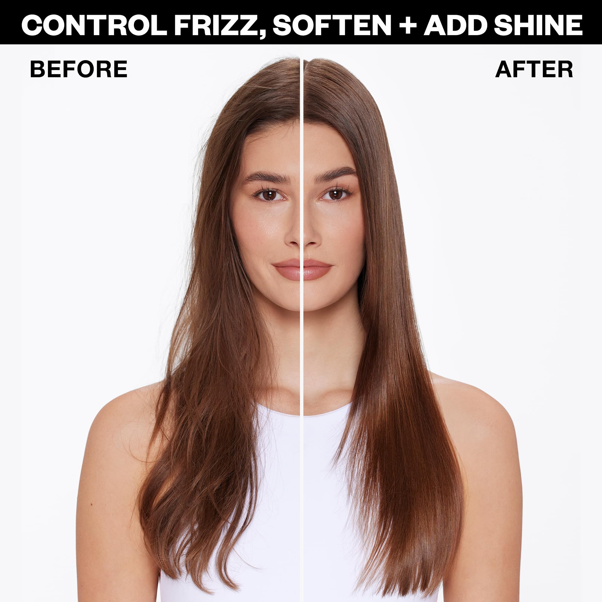IGK GOOD BEHAVIOR spray on hair application demonstrates quick smoothing before blow-dry.