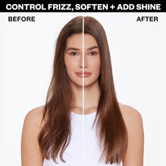 IGK GOOD BEHAVIOR spray on hair application demonstrates quick smoothing before blow-dry.