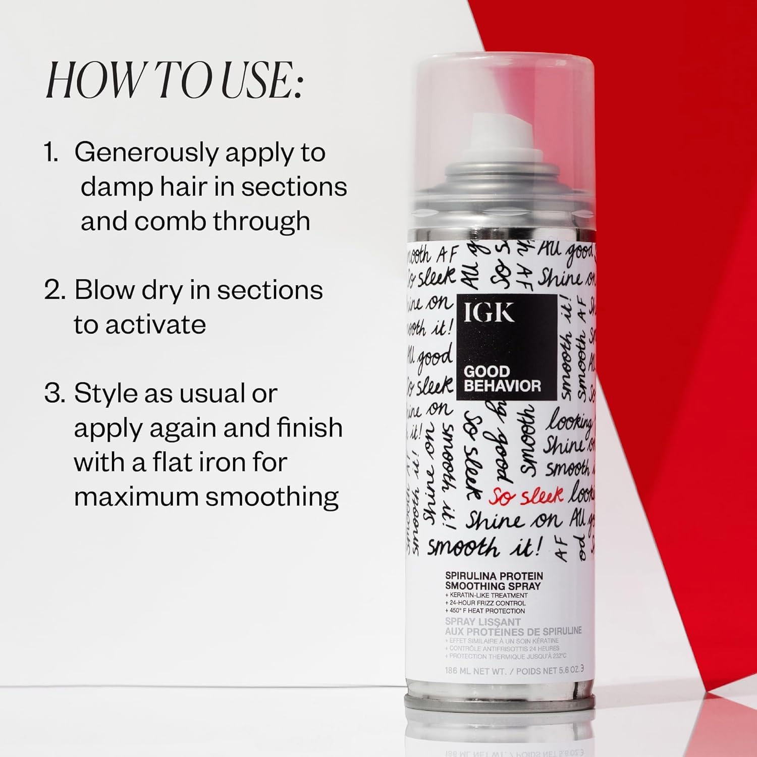 IGK Good Behavior near-frizz control claim for 24 hours during daily wear.