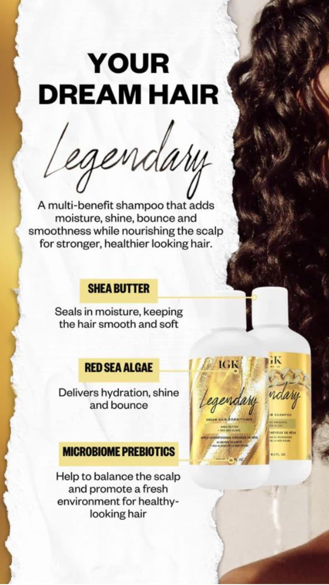 IGK Legendary Dream Hair Shampoo shine look highlighting glossy finish