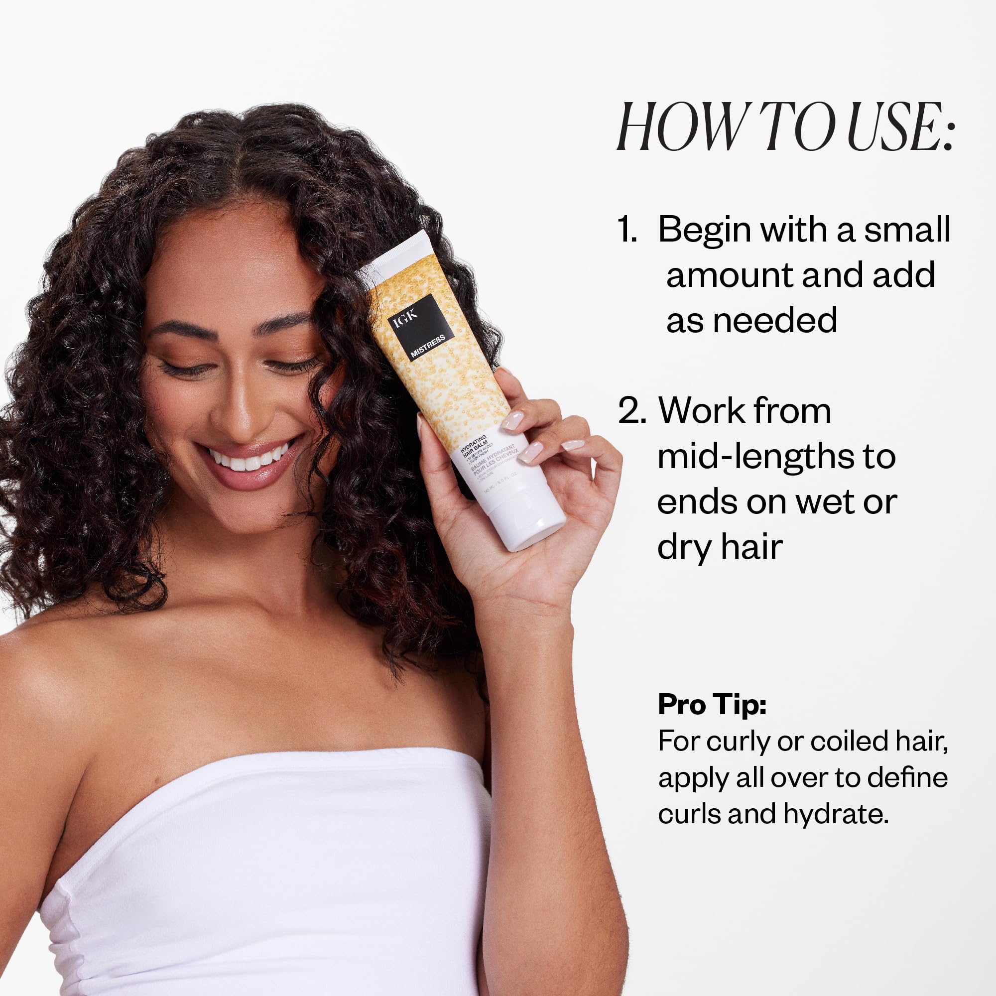 IGK Mistress on straight hair highlights lightweight hydration without weighing down.