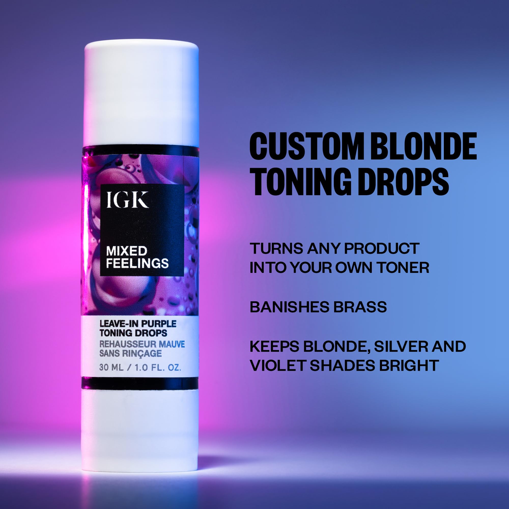 IGK Mixed Feelings purple pigment drops closeup neutralizing brass tones