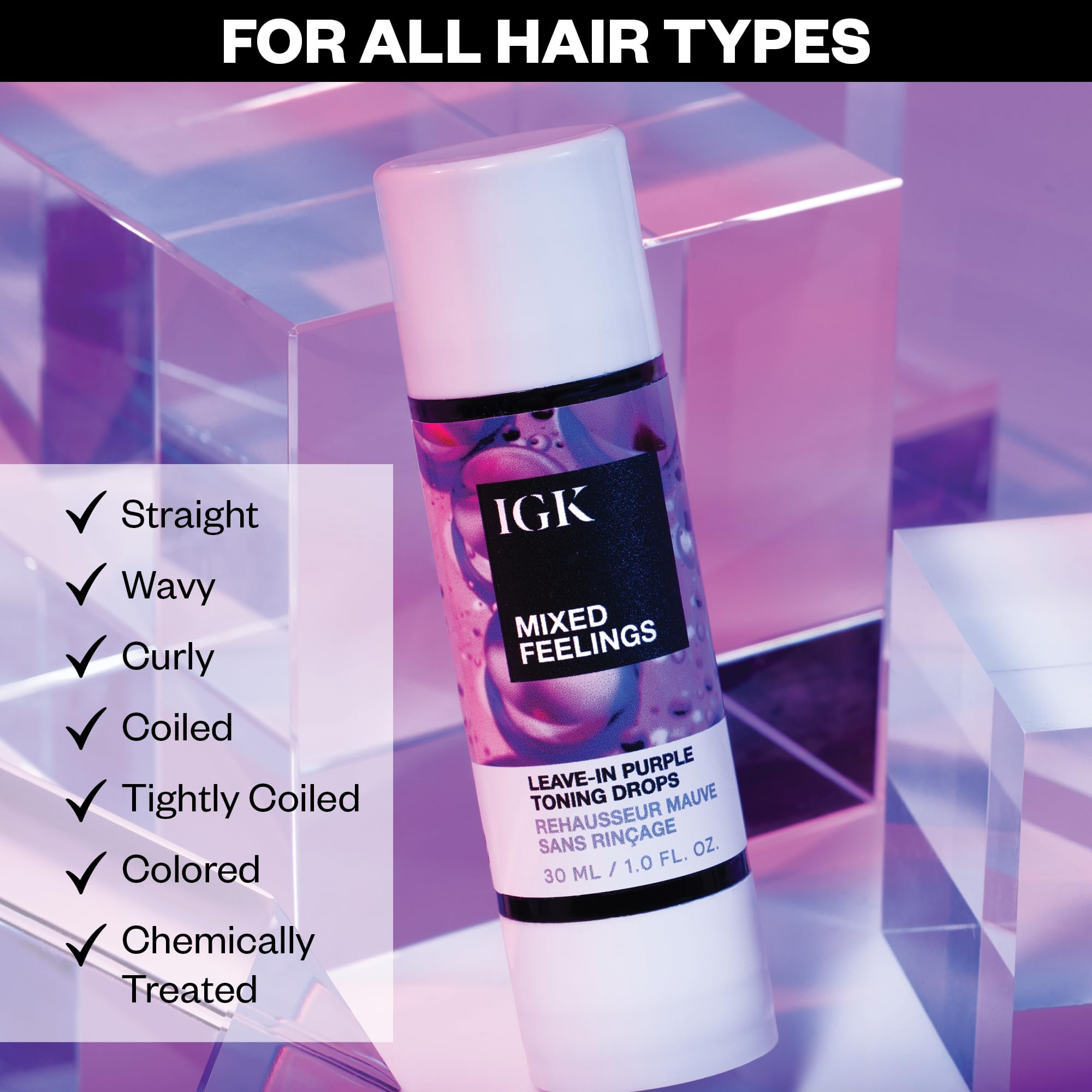 IGK Mixed Feelings silver-tone enhancement with violet hues on hair