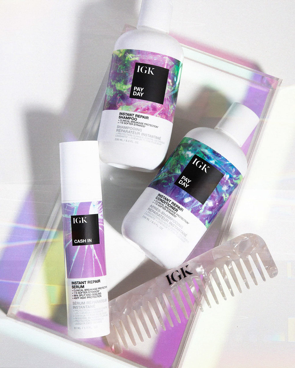 IGK PAY DAY vegan silk ingredient spotlight emphasizes strengthened strands