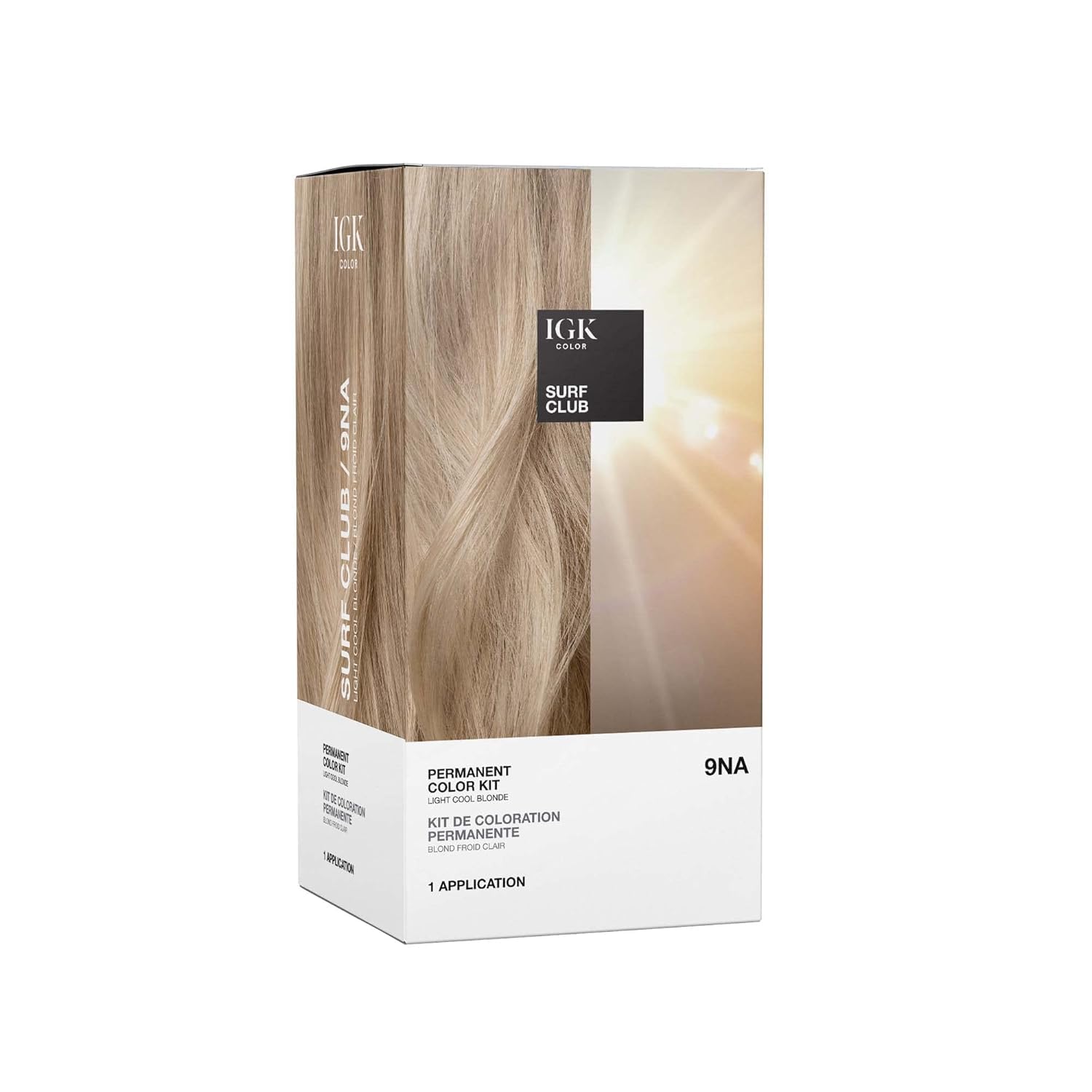 IGK 9NA Surf Club bottle shows ammonia-free formula for vibrant, salon-worthy color at home.