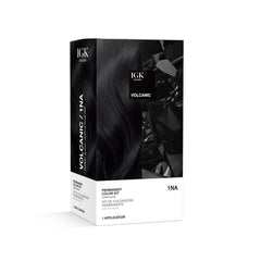 IGK 1NA Volcanic Purest Black dye bottle close-up for full gray coverage