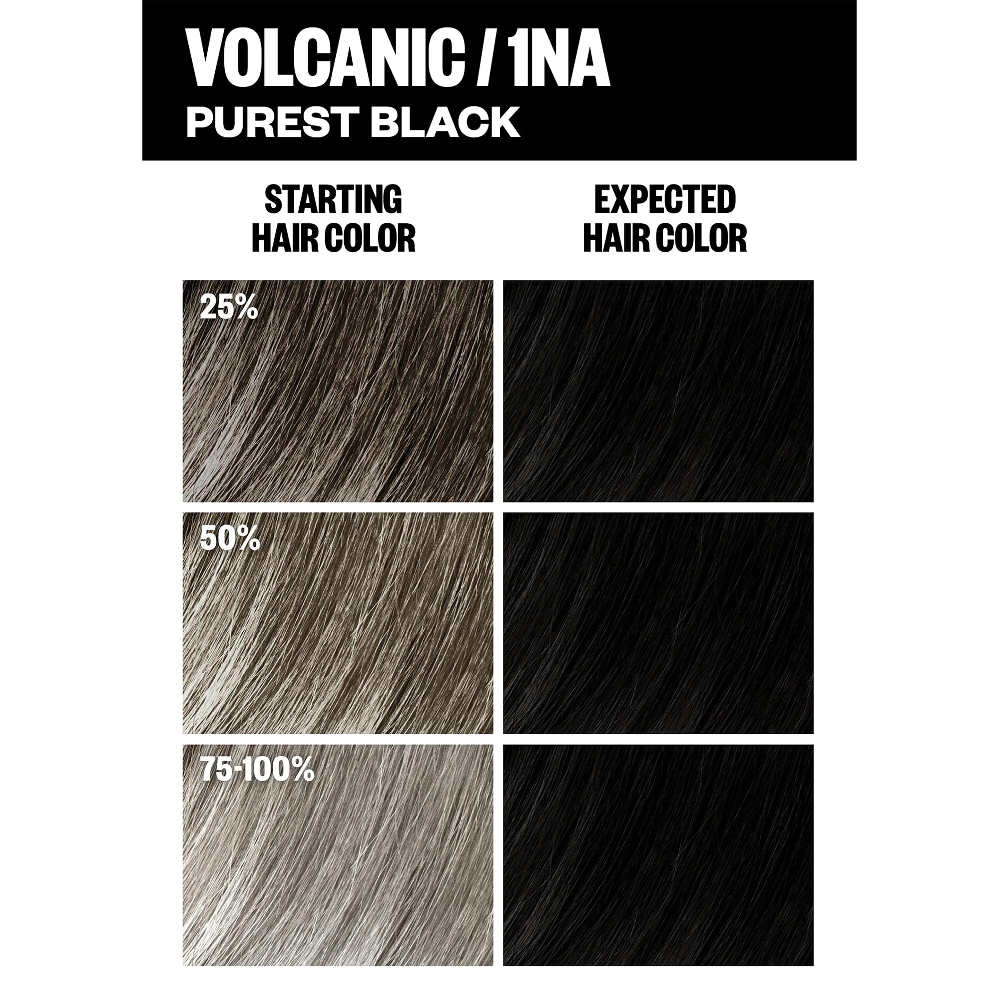 IGK 1NA Volcanic Purest Black swatch on hair showing rich tone