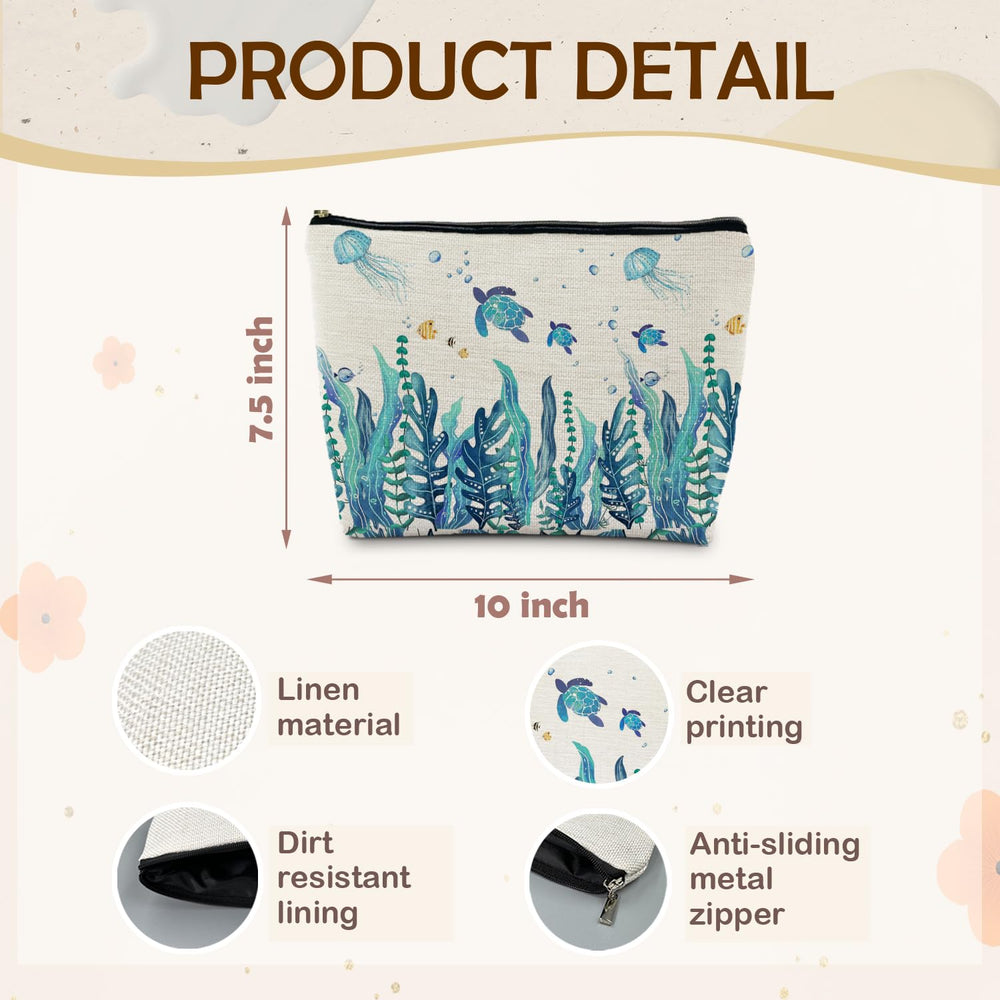Ignytiger coastal beach makeup bag durable linen with waterproof interior