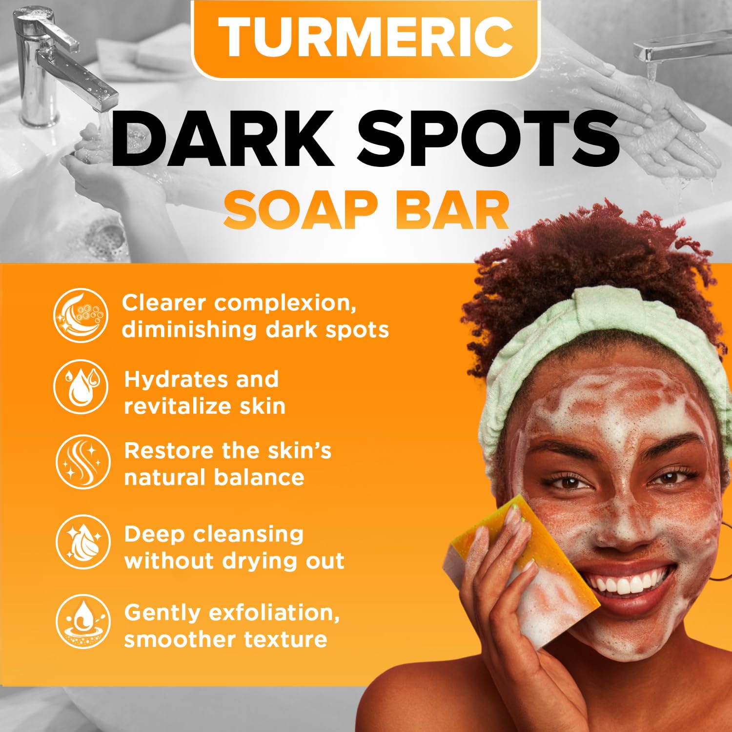 iHeart Nature turmeric bar soap close-up texture shows natural ingredients and creamy lather