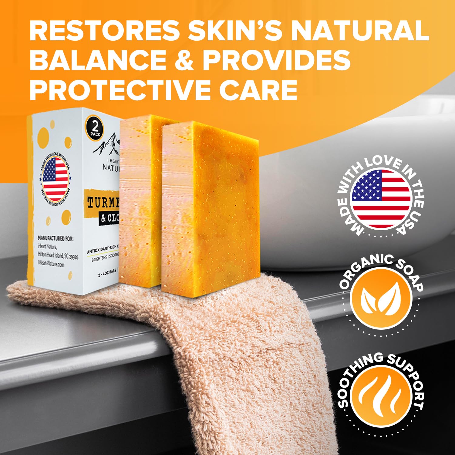 iHeart Nature turmeric bar soap face and body application for daily cleansing