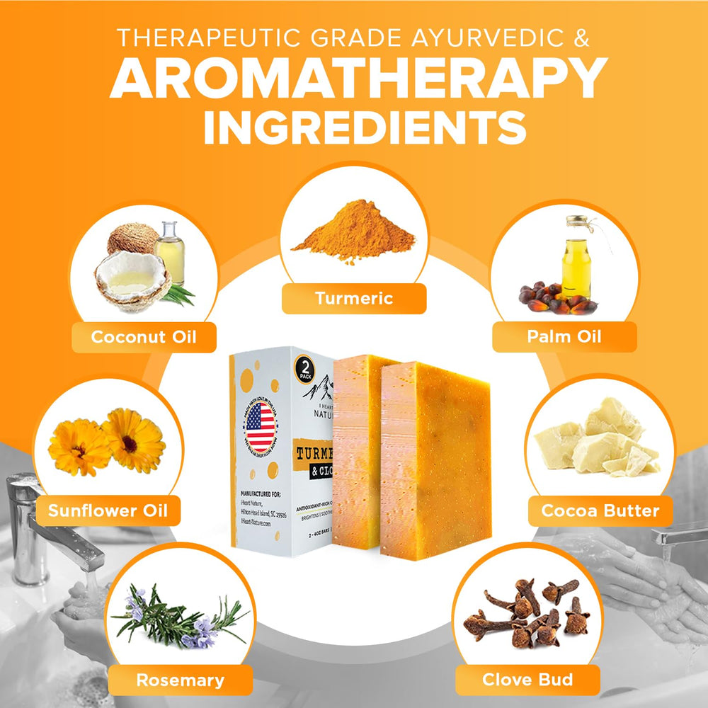 iHeart Nature turmeric bar soap in use with rich lather on skin